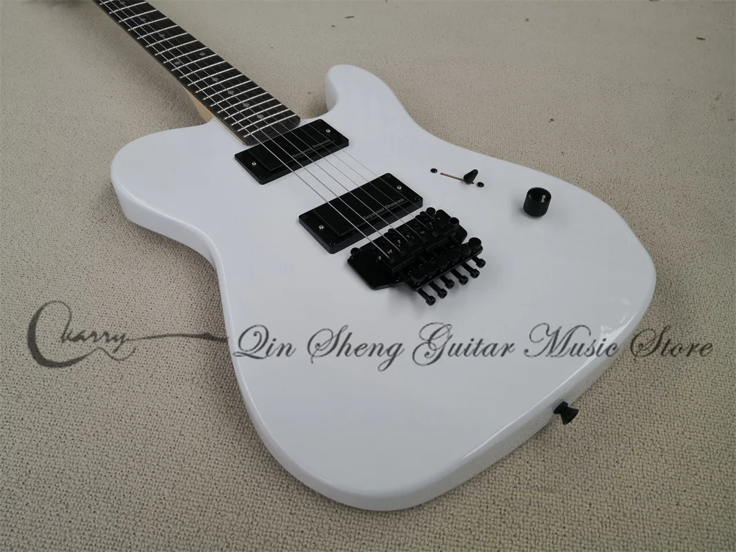 

Pre-customized 6 Strings Electric Guitar,Tel guitar,white body,HH pickups,tremolo bridge,star head,black buttons