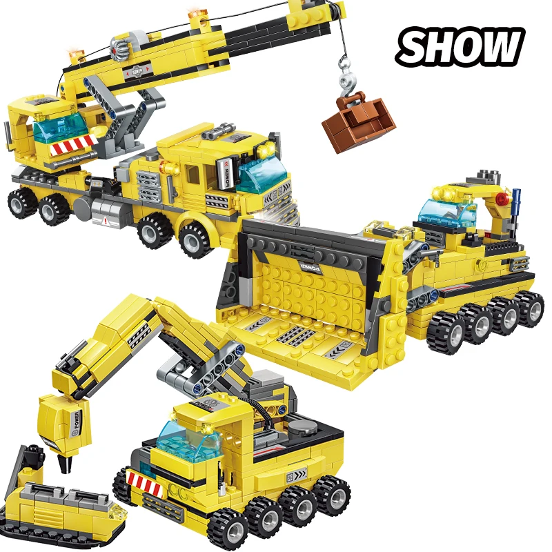 

694Pcs Stad Techniek Kraan High-Tech Auto Bouwstenen Schepper Construct Truck Graafmachine Roller Cijfers Bricks Speelgoed Voor