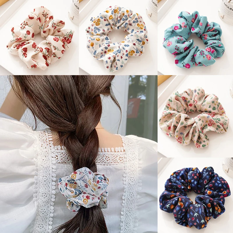

New Women Floral Plaid Hair Scrunchies Hairband Hair Ring Elastic Rubber Band Girls Fashion Ponytail Scrunchie Hair Accessories
