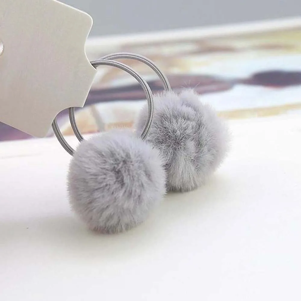 Резинки для волос с помпоном из меха кролика девочек | Детская одежда и обувь