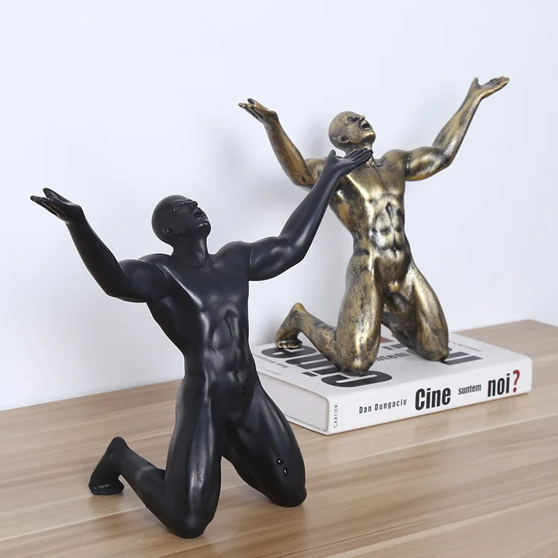 

RESIN ROAR OF VICTORY MAN STATUES ORNAMENTS CREATIVE VINTAGE MAN SCULPTURE CRAFTS HOME OFFICE LIVING ROOM DECORATION GIFT