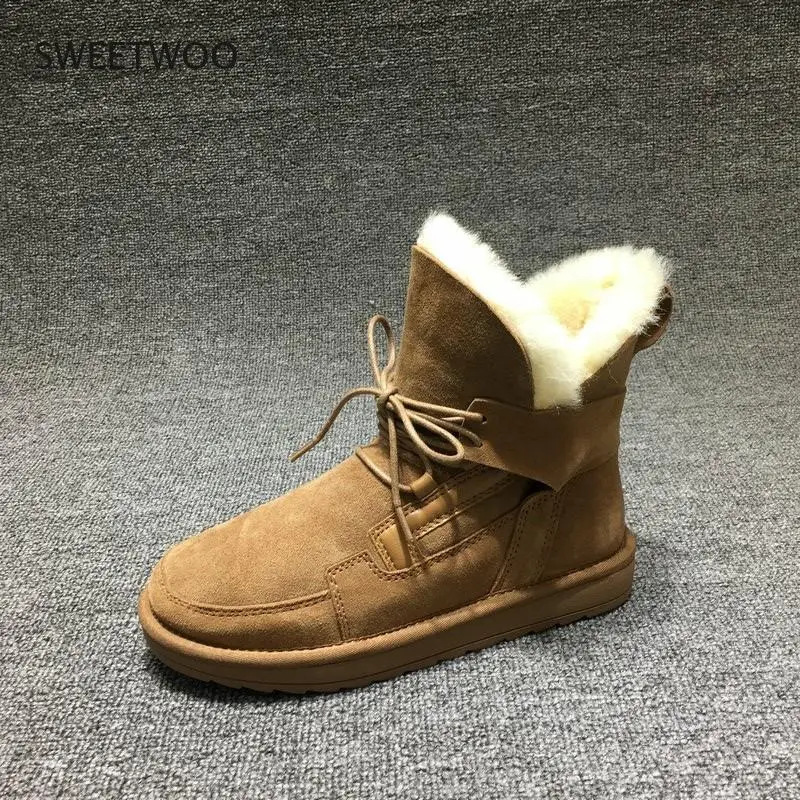 

New Sheepskin Boots Women's Leather Snow Boots Wool Suede Shoes Flat Sheepskin Anti-skid Warm Winter Shoes