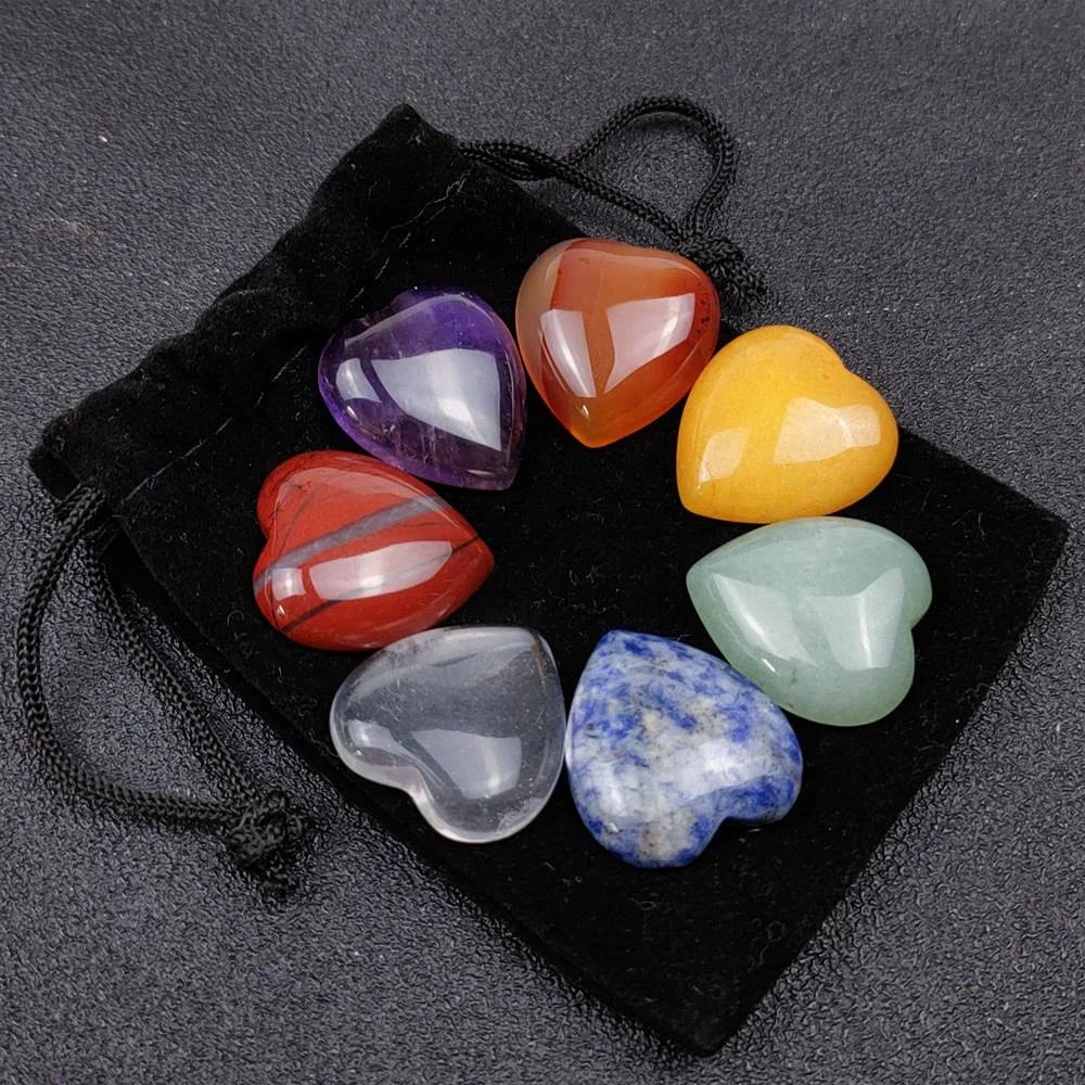

Natural Crystal Gem Agate Gemstone Beads Seven Chakras Peach Heart Love Ornaments Healing Yoga Meditation Energy Stone