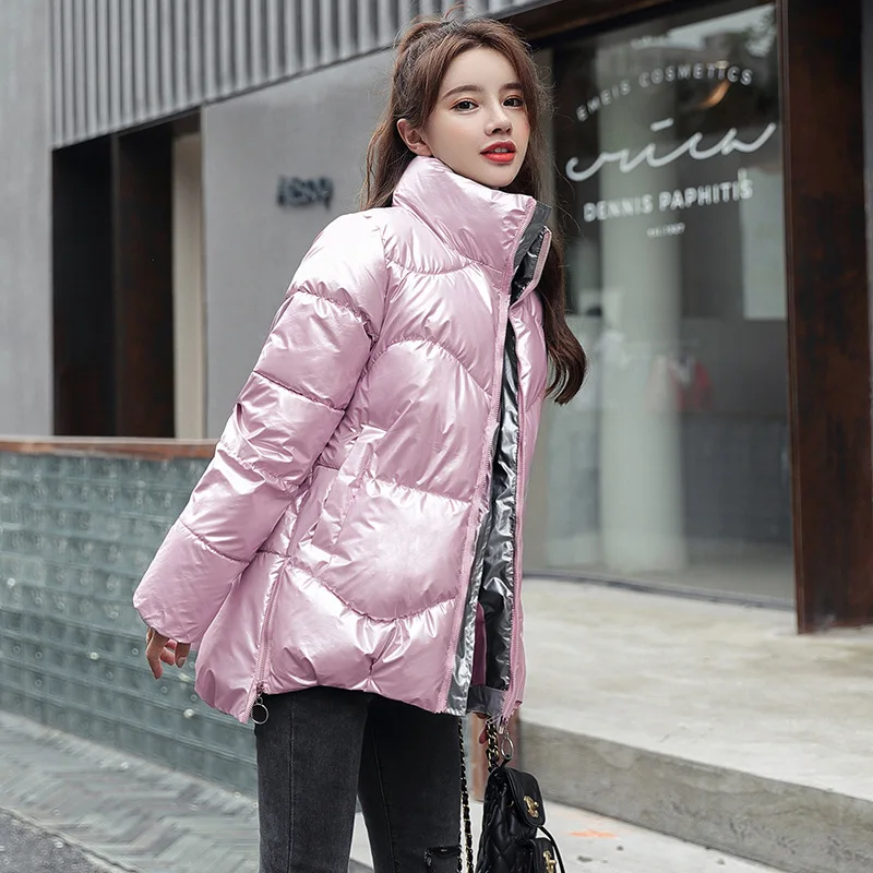 

padded jacket women's short 2020 winter dress Bright face down jacket cotton new women's dress Korean jacket standing