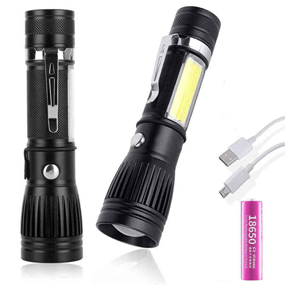 Светодиодный водонепроницаемый фонарик с зарядкой по USB COB матрица 4 режима