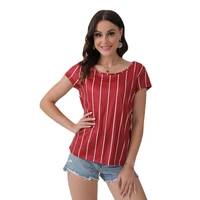 elegant woman top brown ladies blouses women casual short sleeve t shirts womens clothing summer 2021 striped shirt hollow out