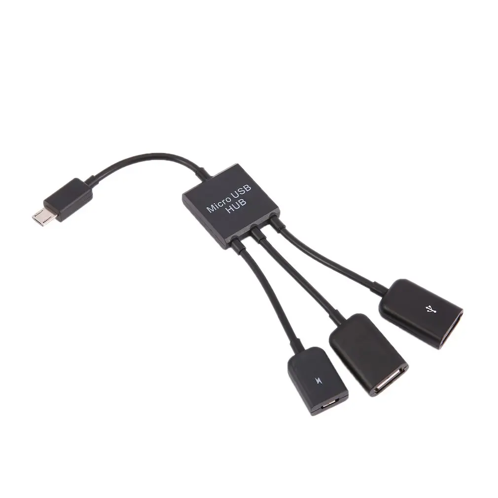 3 в 1 микро usb-хаб штекер Женский двойной USB 2,0 адаптер хоста OTG кабель конвертер удлинитель универсальный для мобильных телефонов черный