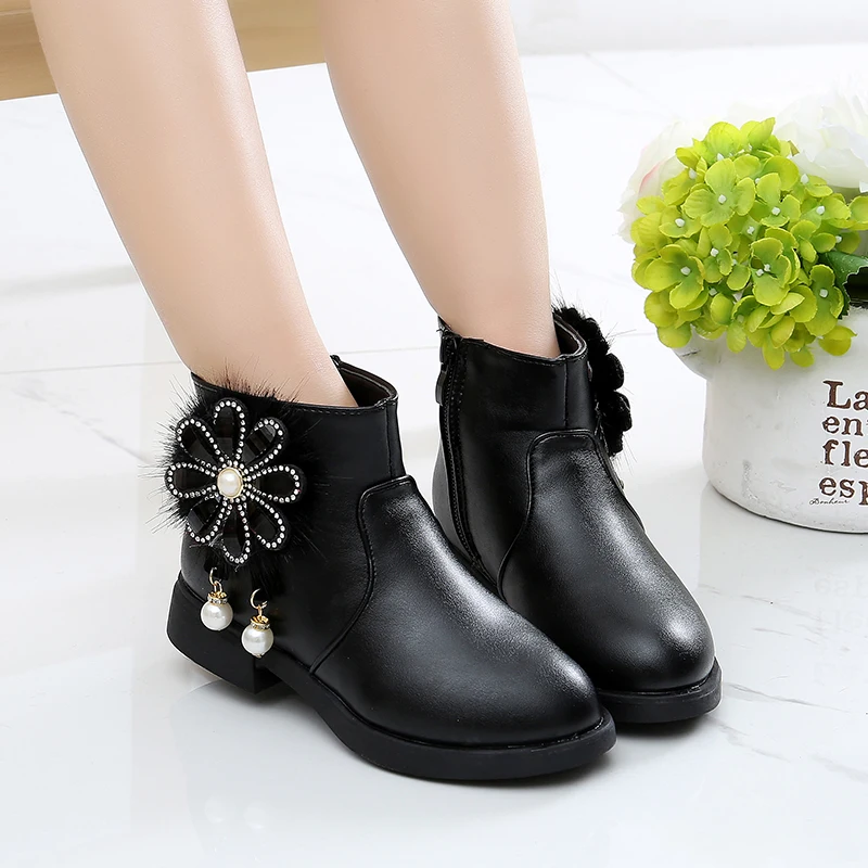 2018 ботинки детские кожаные зимние меховые ботильоны для мальчиков модные