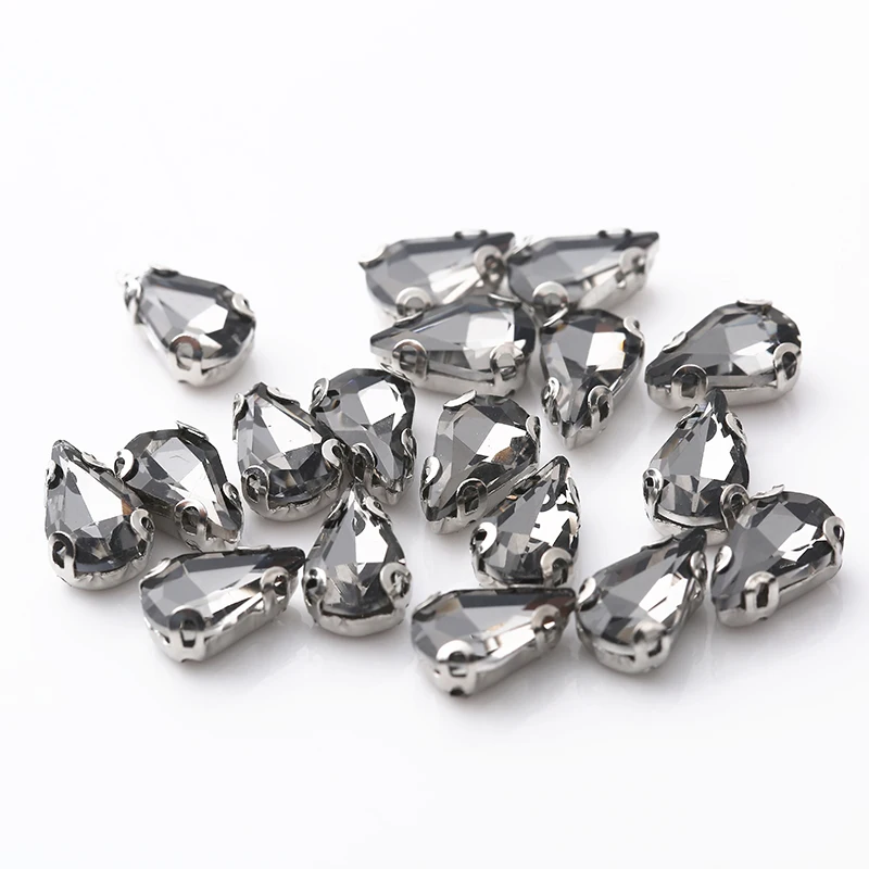 Black Diamond Распродажа, разноцветные стразы 6x10 мм, 50 шт./лот, кристаллы, каплевидные стразы, пришивные стразы с плоской задней стороной, для шитья, сделай сам, аксессуары для платьев - Цвет: Black Diamond