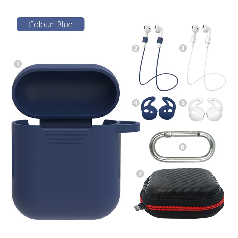 7in1-Blue Мягкий силиконовый чехол 7 шт. Набор для Apple гарнитура для Airpods чехол s для Apple Airpods противоударный чехол для Air Pods защитный чехол - Цвет: 7in1-Blue