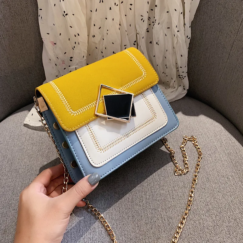 

Small fresh women's single shoulder bag new style chain flip double layer geometric buckle fashion girls small messenger bag