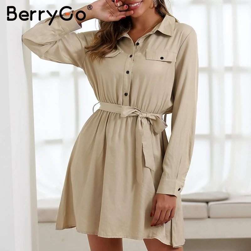BerryGo элегантный высокий женский поясной ремень платье с длинным рукавом tactic