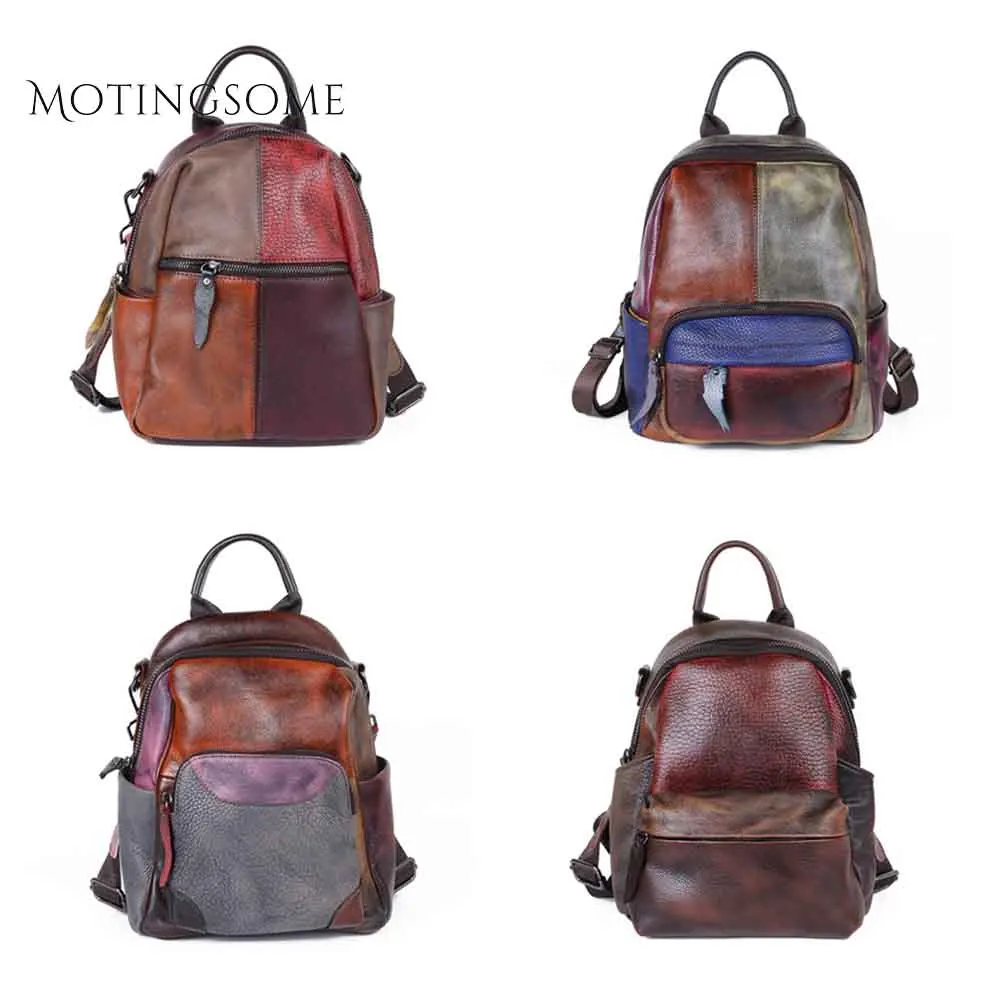 Женский рюкзак из натуральной воловьей кожи Ретро стиль пэчворк ручная работа