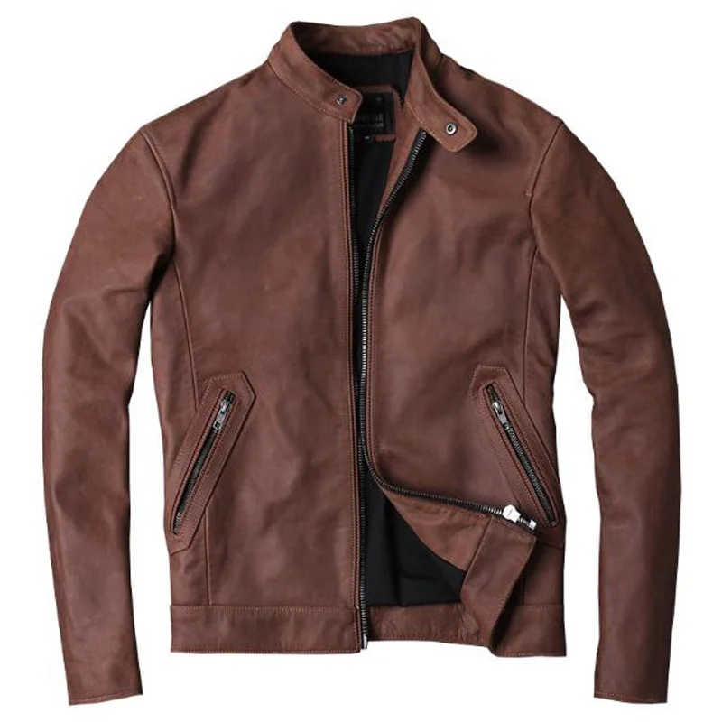 

2020 New Arrivals Automotive Cowhide Jackets and Coats For Men High Fashion Vintage Real Leather Coats Mens Brand Clothing A968
