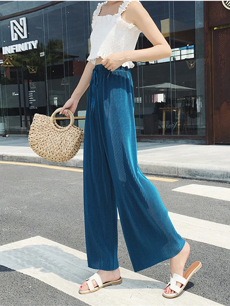 Женские брюки 2019 плиссированные шифоновые широкие из ледяного шелка с