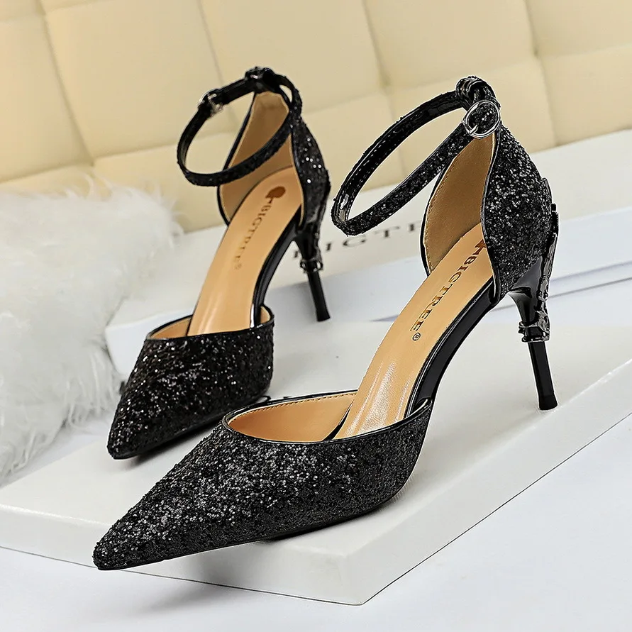 

Wedding heels party shoes for women Slingback pumps Bridal sandal pointed Buck Women's summer shoes Stiletto Pointed Rhinestone