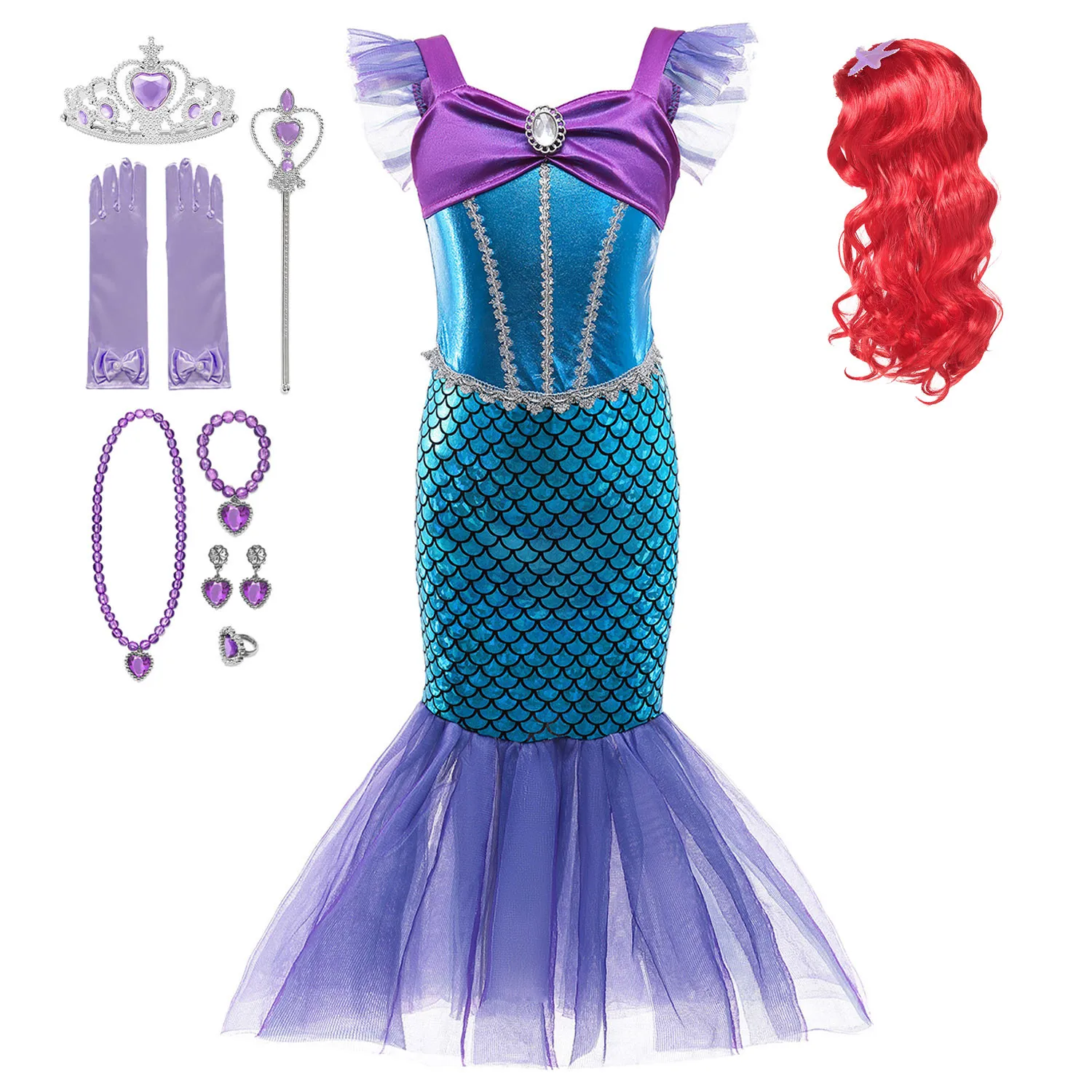 Детский Костюм Русалки Ариэль платье принцессы для косплея нарядный костюм на