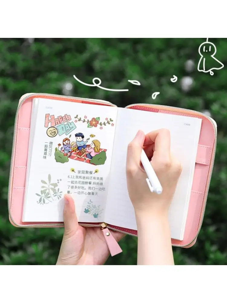 

G92E Cartoon Flower B6 Zipper Notebook Notepad with Pen Set Leather Planner Agenda