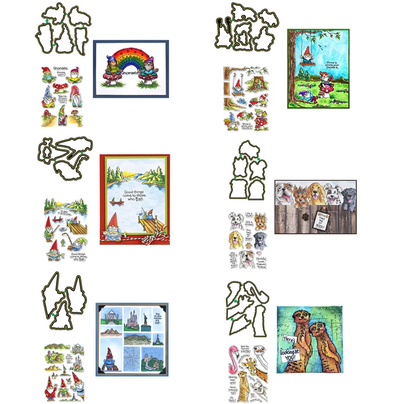 Набор штампов для скрапбукинга с изображением гномов животных жирафа фламинго