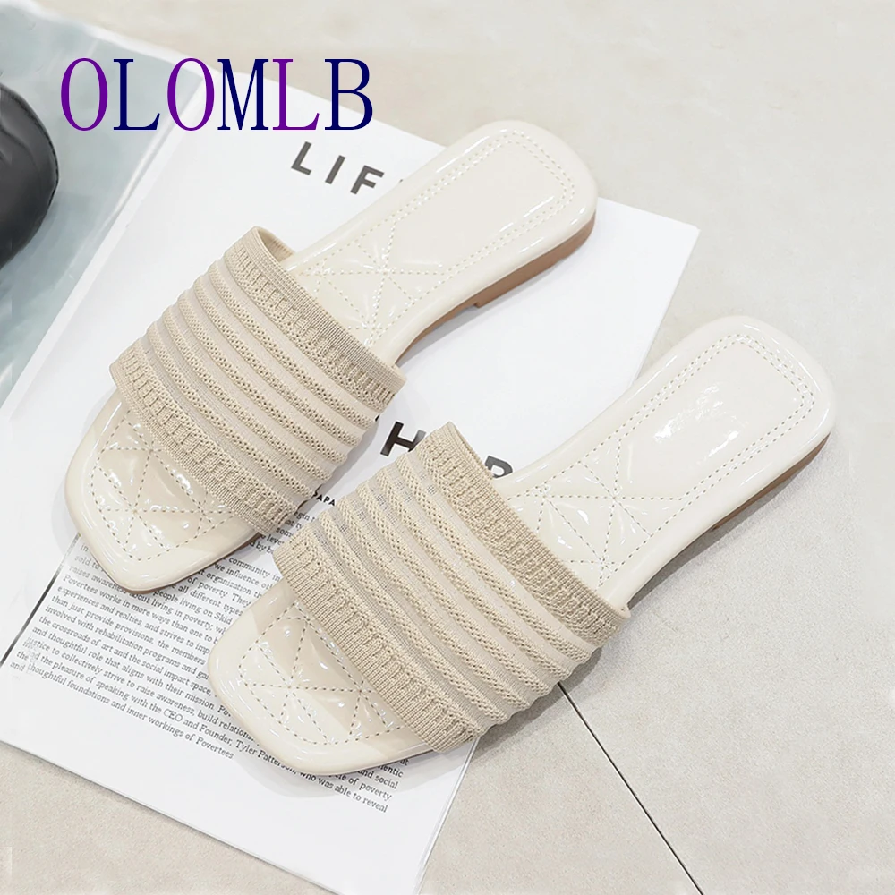 2020 женские тапочки из эластичной ткани на плоской подошве с квадратным носком