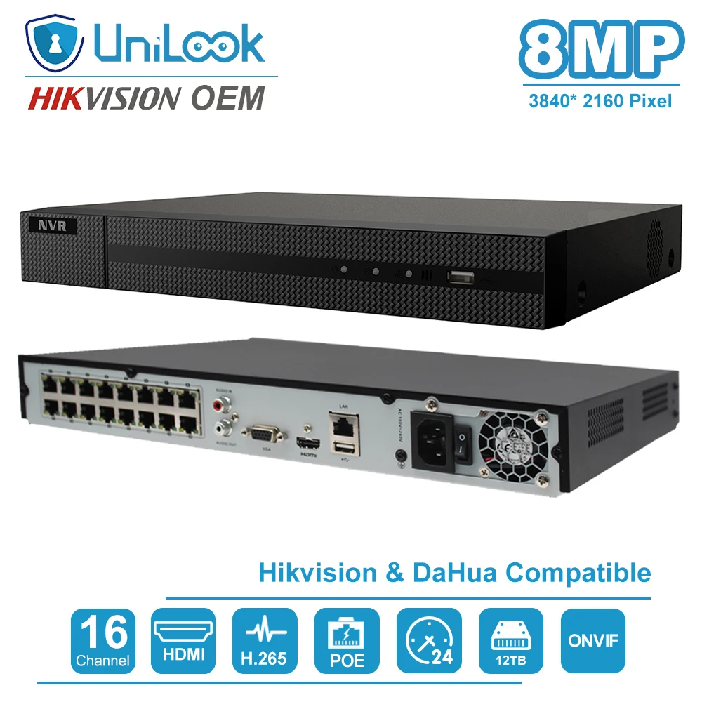 Сетевой видеорегистратор UniLoo 4K Серии HK OEM 16CH POE NVR сетевой ONVIF совместимый с