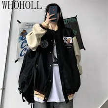 2021 New Arrival Hot Single Breasted Spliced Letter Brand Clothing Bomber Jacket Women Loose Baseball Uniform Female Spring Coat