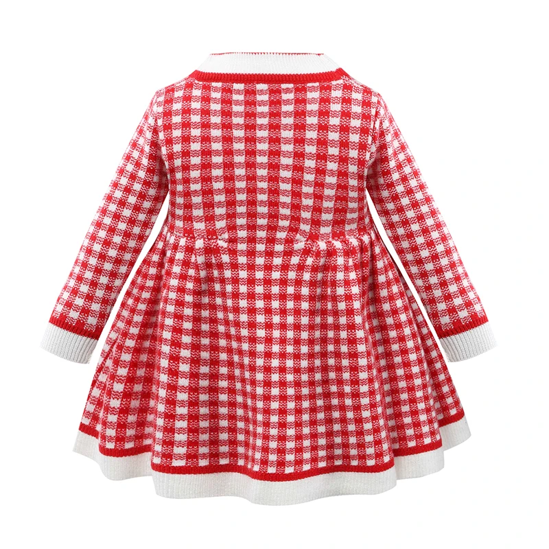 

Girls Knitted Plaid Dress Autumn winter Children Clothes 1-4T Baby toddler dress for girl princess Cotton warm Christmas Clothes