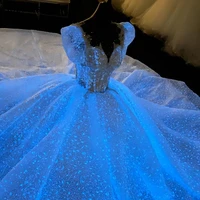 ripple islands prom dresses shiny starry night light dress bride wedding dress big tail princess dress gorgeous temperament