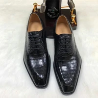 authentic real crocodile belly skin handmade square toe designer men dress shoes genuine alligator leather male lace up oxfords