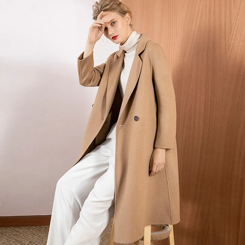 Elifashion Осеннее и зимнее двустороннее шерстяное пальто женское средней длины