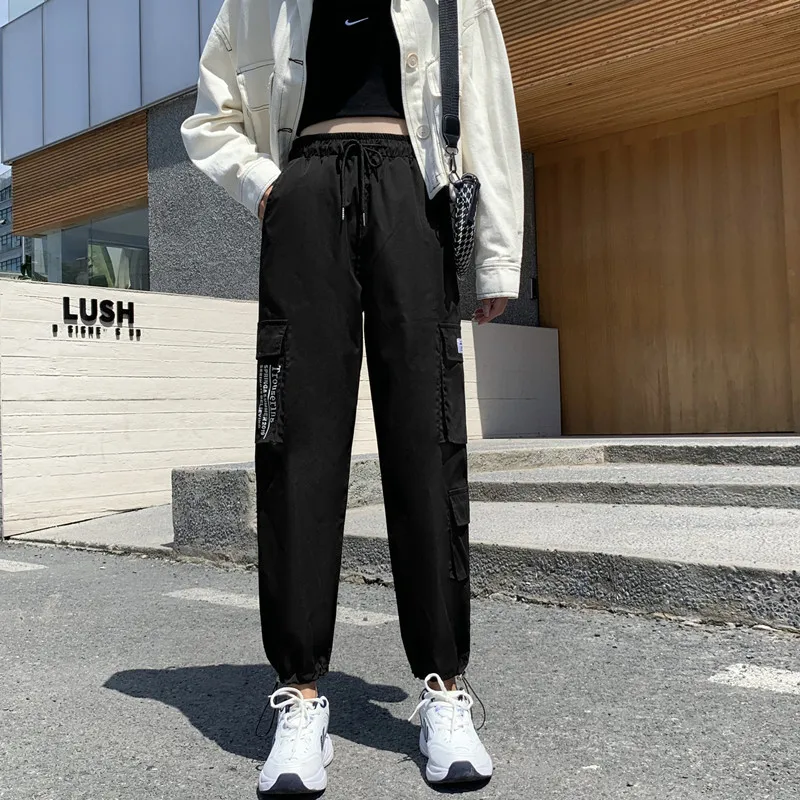 

Women Harem Pants 2021 Spring Autumn Fashion Female Loose Cargo Pant Casual Drawstring BF Streetwear Harajuku Straight Trousers