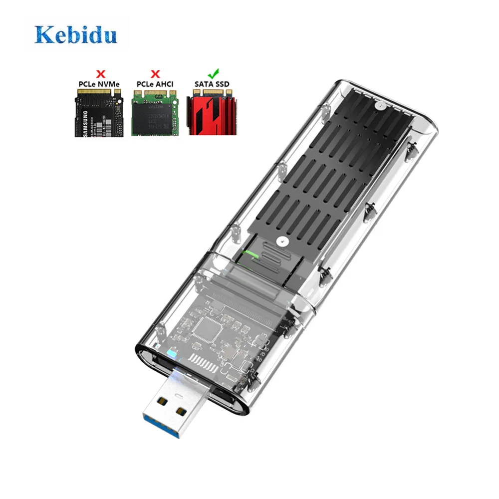 

Чехол KEBIDU M2 SSD, SATA шасси M.2 к USB 3,0, адаптер SSD для PCIE NGFF SATA M / B Key SSD Disk Box M.2 SSD чехол