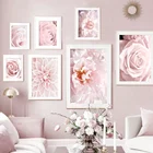 Настенная картина с розовыми цветами, розовыми пионами, Минималистичная Скандинавская Картина на холсте, плакаты и принты, настенные картины для декора гостиной