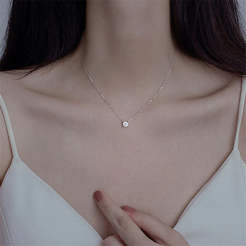Чистое Серебро 925 ожерелья для женщин 3/4/5 мм Мини Cubic Zirconia кулон & ожерелье