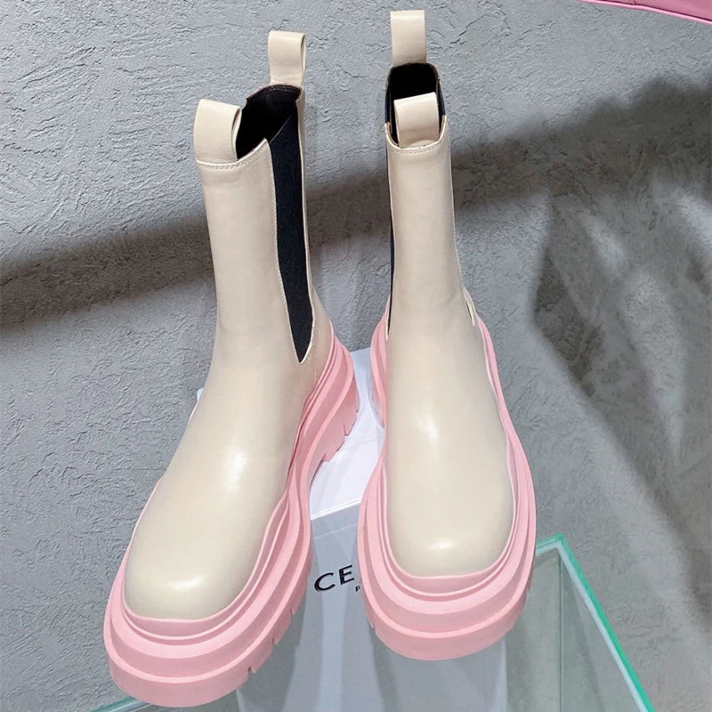 Женские сапоги до середины икры модные теплые зимние на платформе и толстой