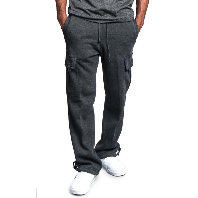 

2020 New Casual Men's Drawstring Elastic Waist Pants Men's Solid Color Pocket Pants Men's Loose Active Casual Pants