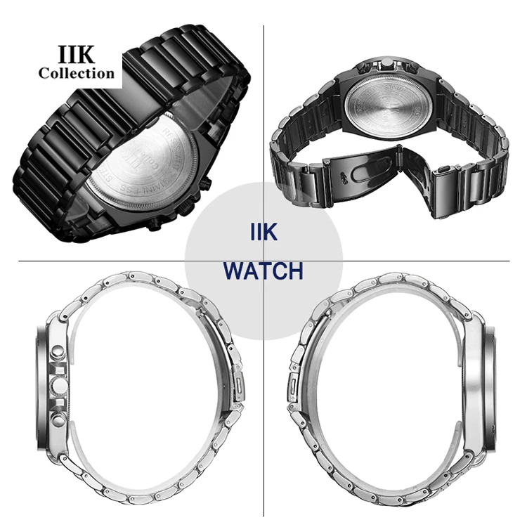 

IIK Leisure fashion watches Alloy Water Resistant Quartz Complete Calendar Auto Date stainless steel watches Men watch