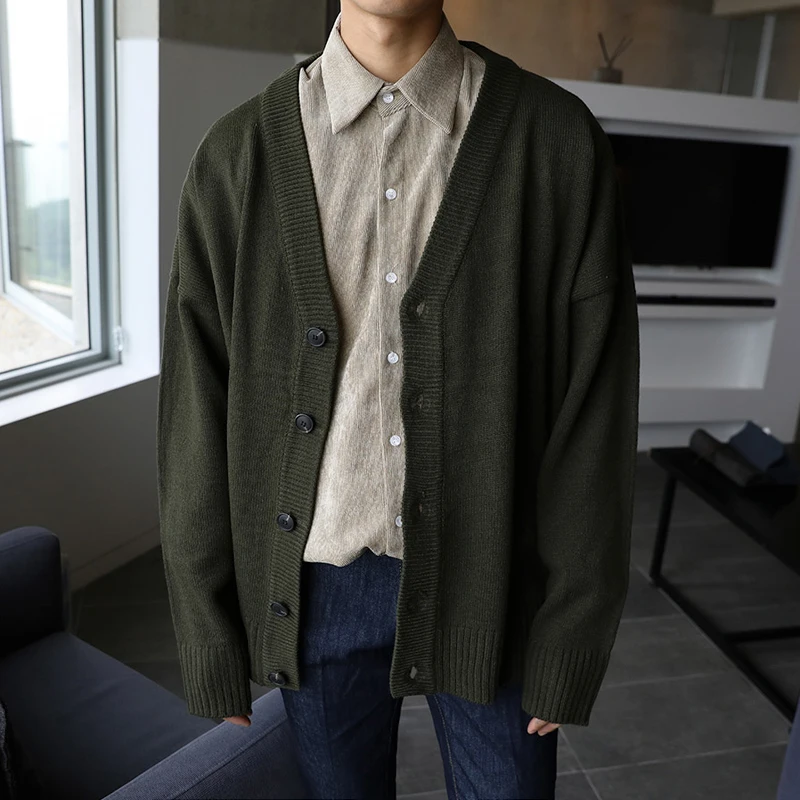 

Dimi Men's Wear Knitted Sweater Loose V-Neck Single-Breasted Solid Color Knitted Cardigan Coat Spring Autumn New
