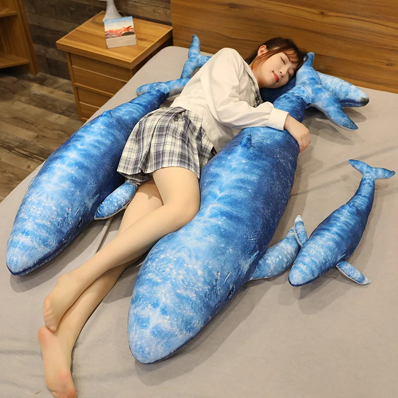 

110/130cm Big Lovely Blue Whale Plush Toys Cute Creative Animals Big Shark Doll Soft Stuffed Toy Fish Children Girls Xmas Gift