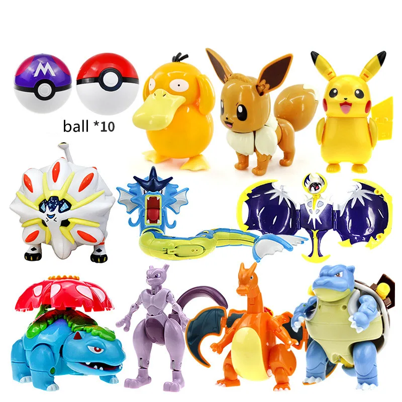 

10 шт./компл. фигурки PokemonBall, экшн-игрушка, модель Пикачу; Чаризард Eevee Gyarados DeformationPokeBall, Детская модель