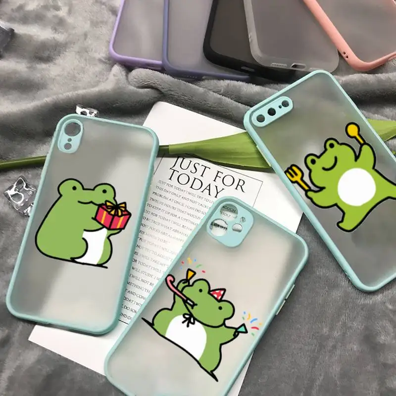 

frog cute cartoon animal Phone Case matte transparent For iphone 7 8 11 12 13 plus mini x xs xr pro max cover
