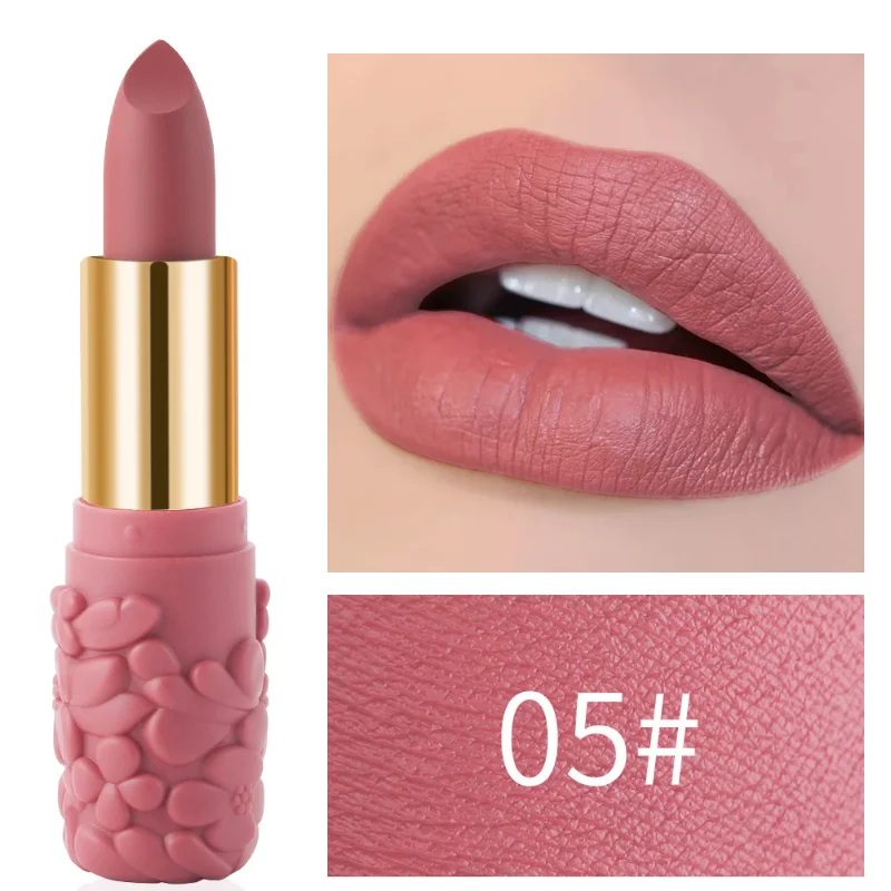 

Hot Sale 6 Color Matte Lipstick Petal Three-dimensional Lipstick Tube Long Lasting Waterproof Lipstick Beauty Make Up