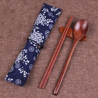 natural wood spoon wooden chopsticks soup teaspoon catering for kicthen wooden spoon portable tableware with cloth storage bag