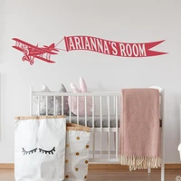 biplane wall decal with customizable name banner fits kids bedroom nursery and more a13 059
