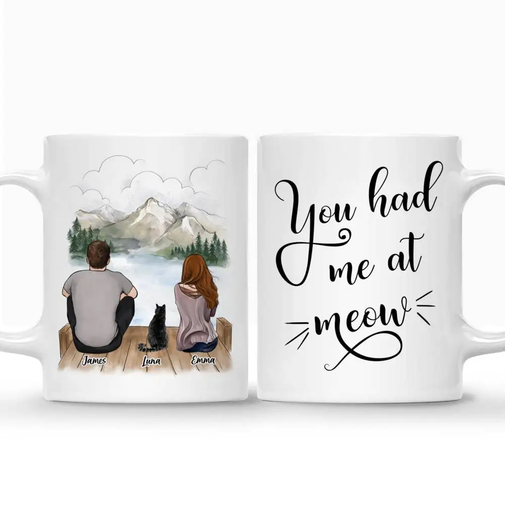 

Couple and Cats Personalized Mug Cat Lovers Coffee Cups Gift You had me at Meow 11/15 Oz RR2028