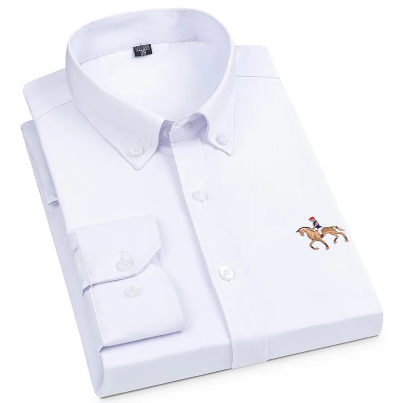Men's Classic Long Sleeve Bamboo-fiber Men Shirt Pocketless Regular-fit Comfortable Soft Stretchy Non-Iron Solid Man Dress Shirt
