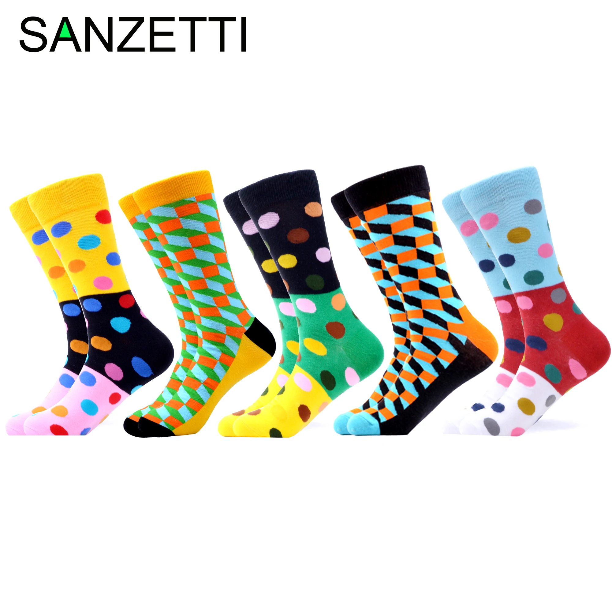 Сланцы SANZETTI 5 пар/партия Новый Для мужчин Красочные Повседневное чесаный хлопок