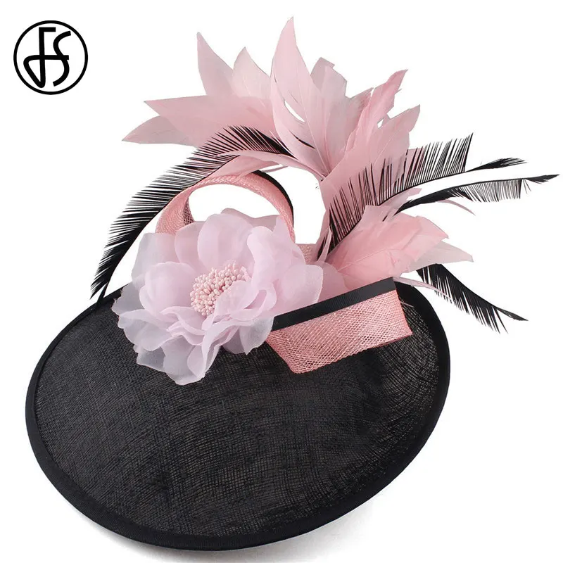 FS Sinamay шляпы Кентукки Дерби большая Вуалетка женская шляпа Элегантная черная