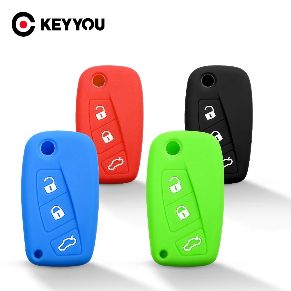 

Силиконовый резиновый чехол для ключей автомобиля KEYYOU для FIAT, панда, стило, пунто, добло, дукато, микроавтобус, Гранде, браво 500, 3 кнопки