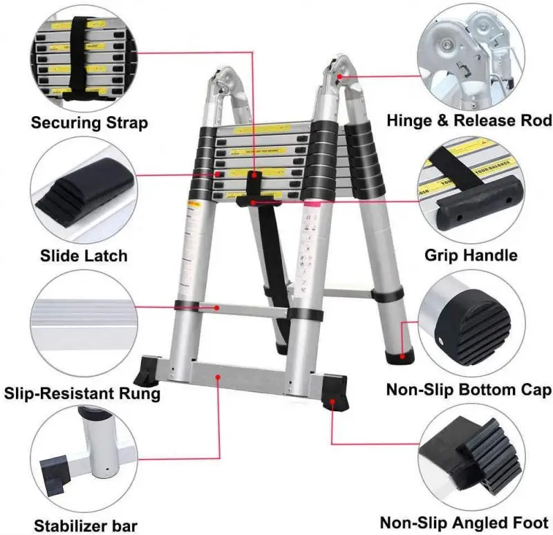 5m Foldable Telescopic Herringbone Ladder Multi Purpose Industrial Straight Industry HWC |